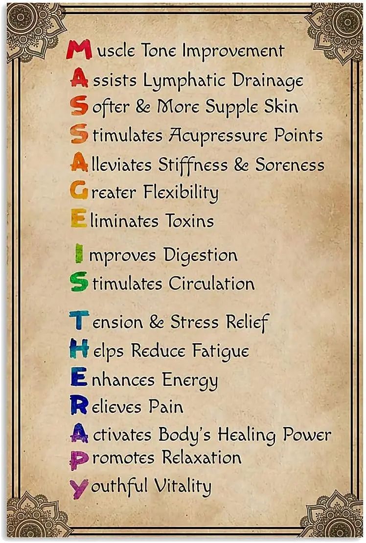 JIUFOTK Massage Is Therapy Metal Signs Vintage Office Decor Massage Therapy Knowledge Tin Poster Home Club Hospital Wall De sign