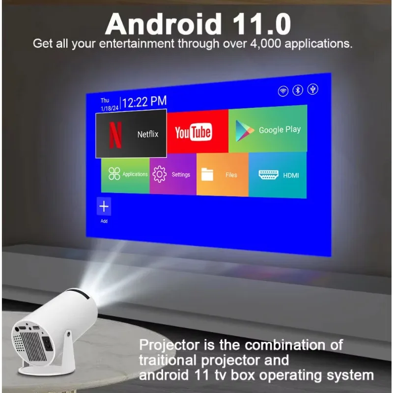 Hot Smart TV Android Support 4K Portable Mini Projector Game Home Cinema Theater LED 1280*720P Pocket Hy300 Projector