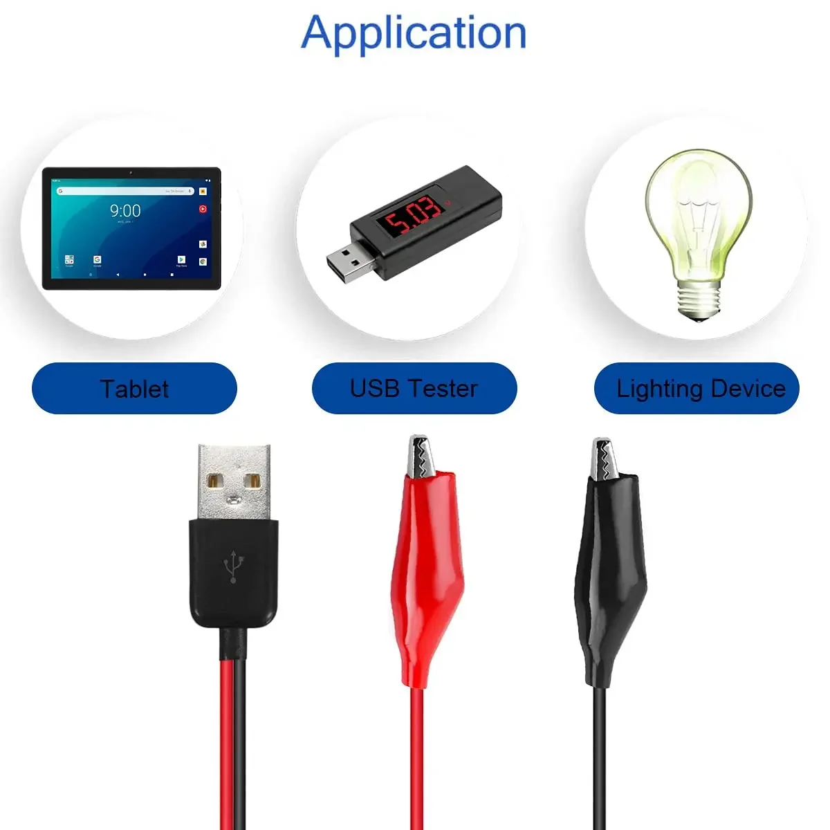 Alligator Clip to USB, Crocodile Clamps to USB Type-A Male Connector Cable Copper Test Leads for Testing Circuit Power Supply image 6