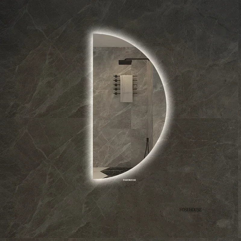 Semicircular Smart Bath Mirror, Led Touch Screen Wall Mounted, Lighted Bathroom Mirror, Special Shaped Decorative