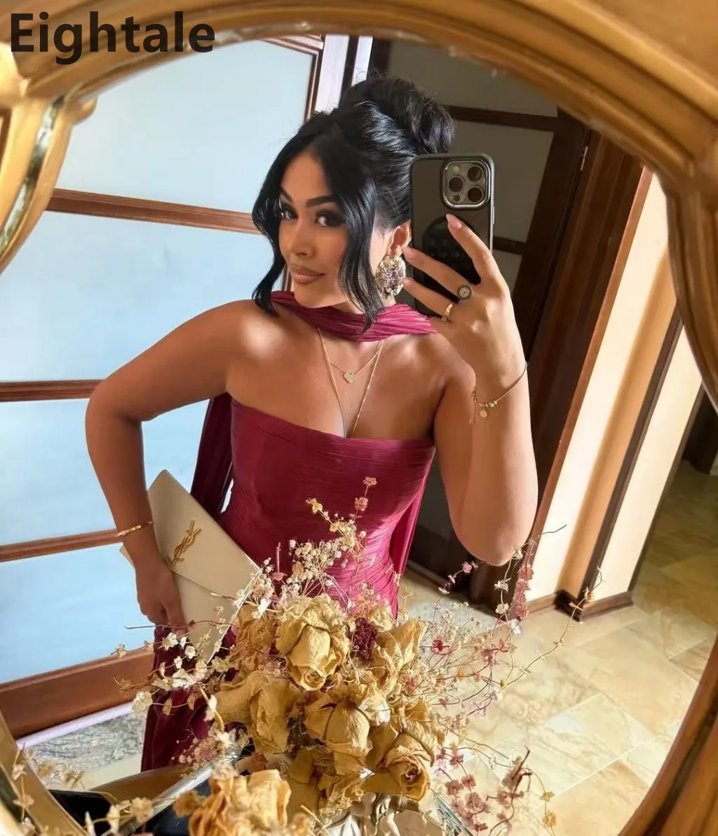 Eightale 2025 Burgundy Mermaid Maxi Evening Dress For Wedding Party Formal Prom Dress With Wrap Dubai Party Gown