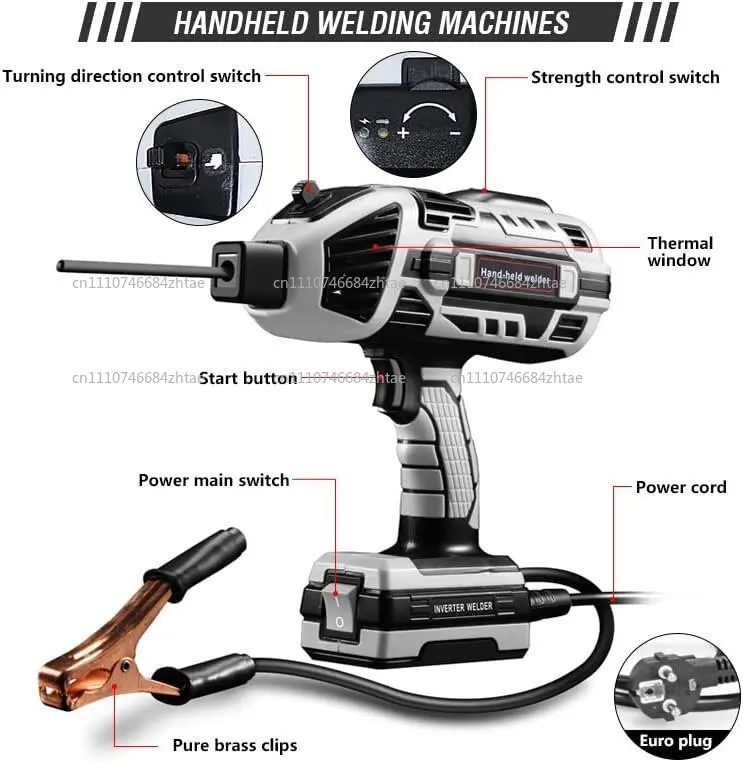 Portable Handheld Arc Welder 3.2/2 mm Wire Wire Welder Gun Alligator Clip Steel Aluminum Power Cable Steel Brush