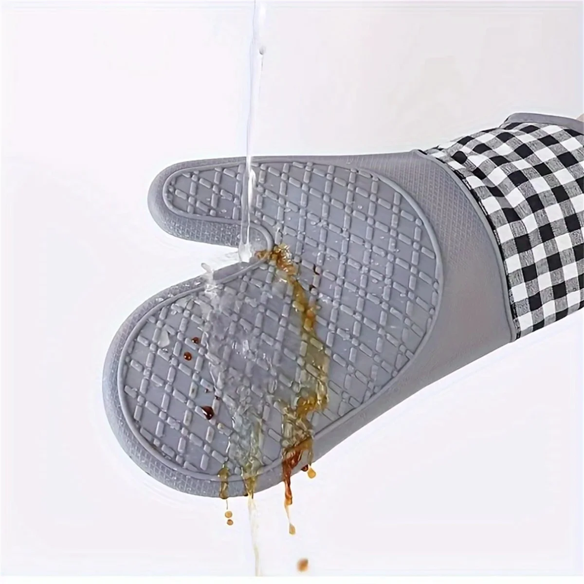 2pcs kitchen silicone anti-scalding gloves oven thickened lengthened cotton baking household microwave oven insulation gloves ha