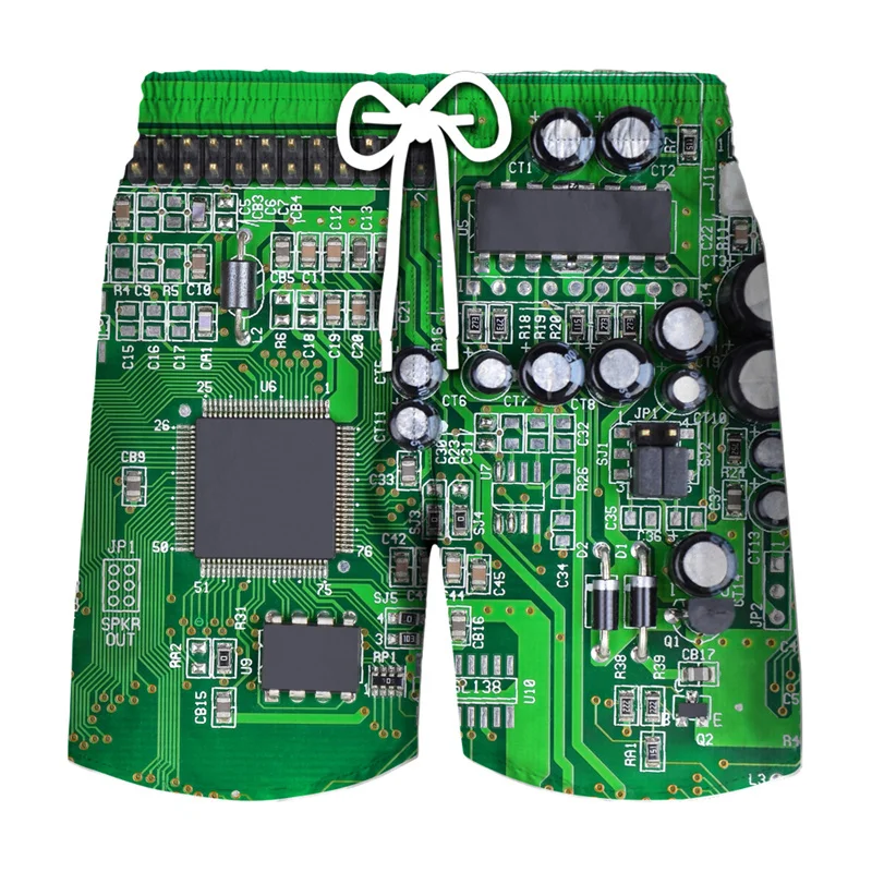 Pantalones cortos con estampado 3D de Chip electrónico para hombre, bañador gráfico de tablero de circuito callejero, perfecto para playa, gimnasio,