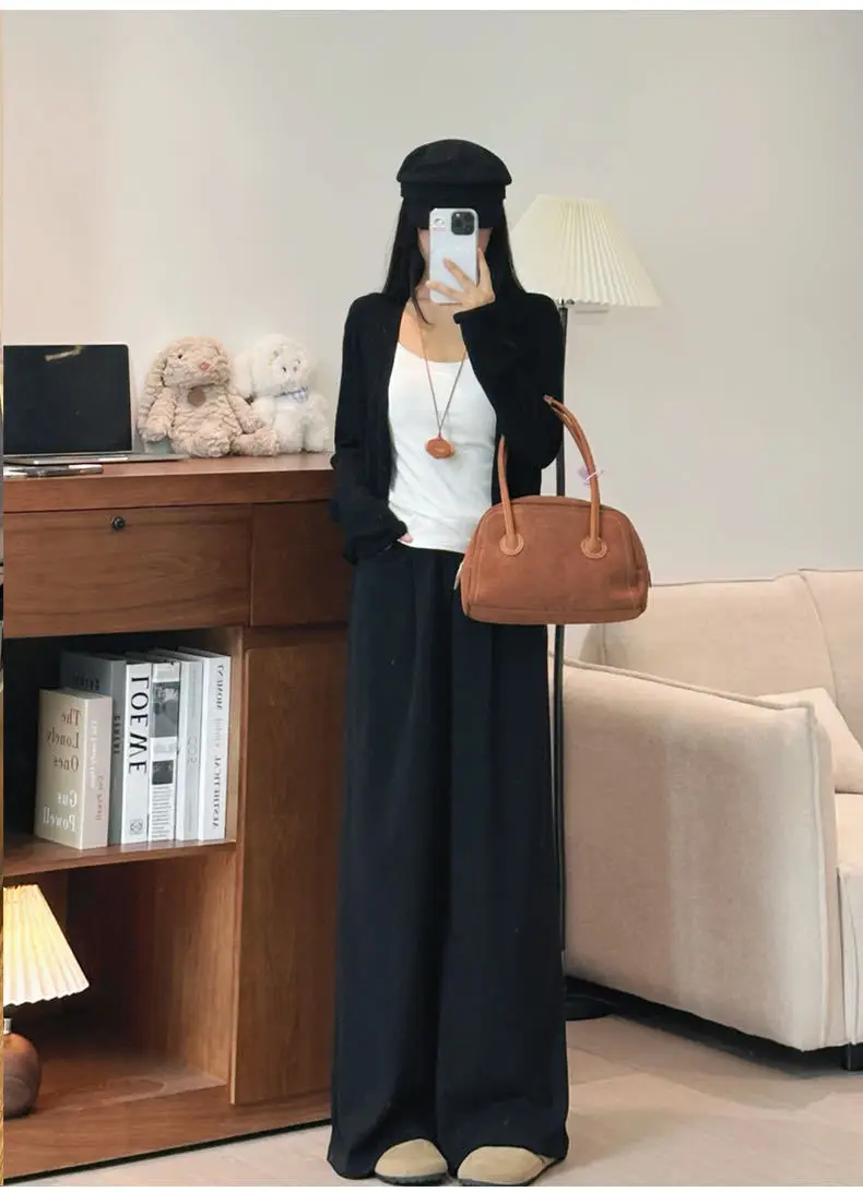 Wide Leg Pants Zip Pocket Womens Fall Corduroy Vertical Trackpants Lady Tailored Commute Embroidery Professional Unique Jacquard