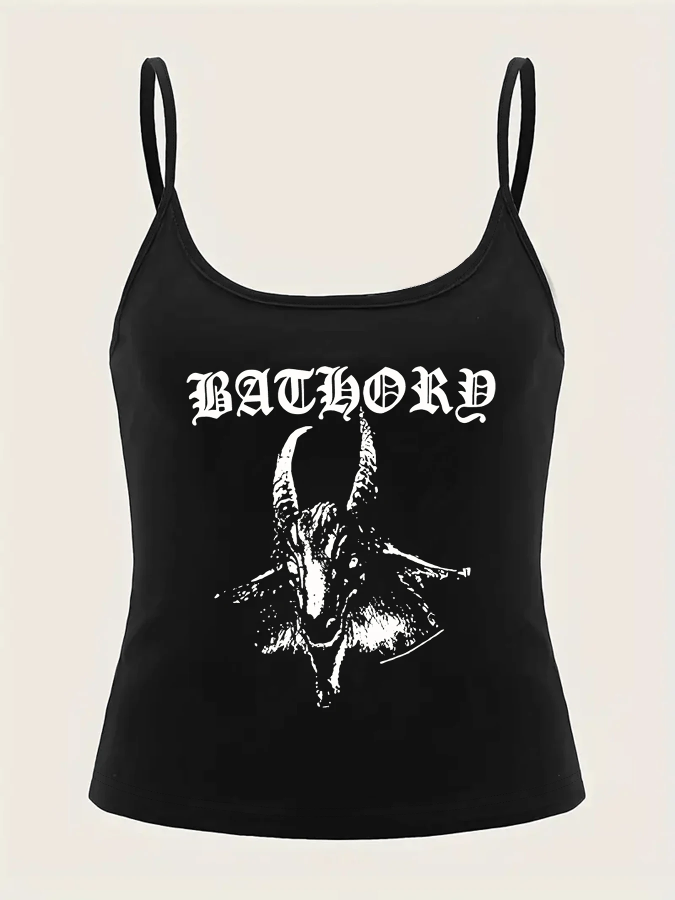 Gothic Goat print Graphic Casual Crew Neck Sleeveless Spaghetti Strap Cami Top