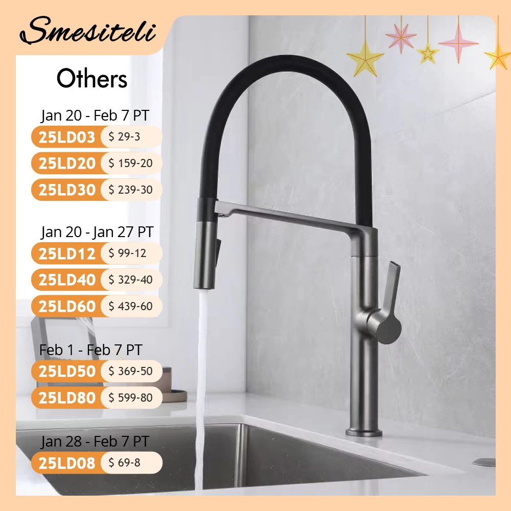 Gunmetal Rubber Kitchen Faucet Mixer Rotation Pull Down Stream Sprayer Taps Hot And Cold Water Single Hole Single Handle Faucet