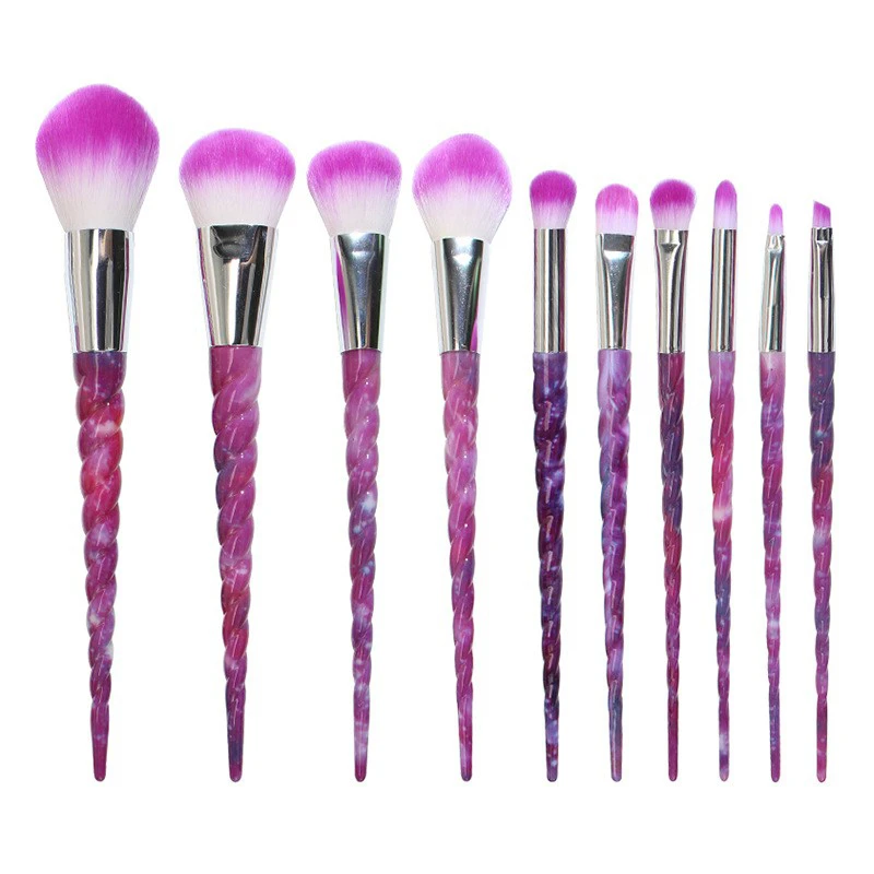 10 unids/set mango en espiral brillante en color pincel de maquillaje en polvo de agarre fuerte con soporte personalizado