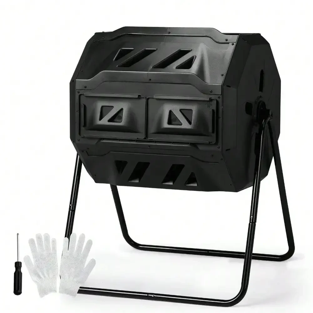 Outdoor Compost Tumbler Dual Chamber, Outdoor Tumbling Composter 42 Gallon