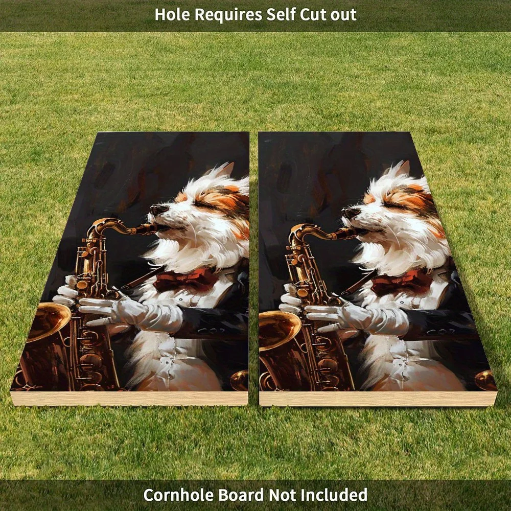 كلب مع الساكسفون، فن الحيوانات الأليفة الأنيق، ديكور الموسيقى، قيمة عالية! ملصقات رمل من الفينيل المسطح ثنائية الأبعاد - خالية من الفقاعات، سهلة الاستخدام، وات #5