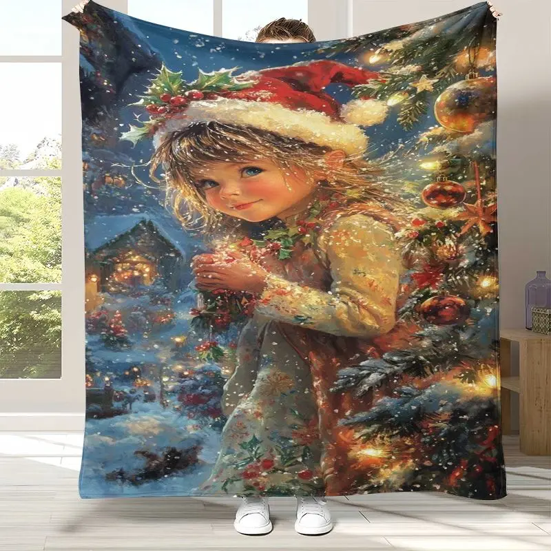 Merry Christmas Tree Santa Claus Fairy Tale Kid Gift Soft Flannel Throw Blanket,Cozy Blanket for Bed,Sofa,Living Room,Home Decor