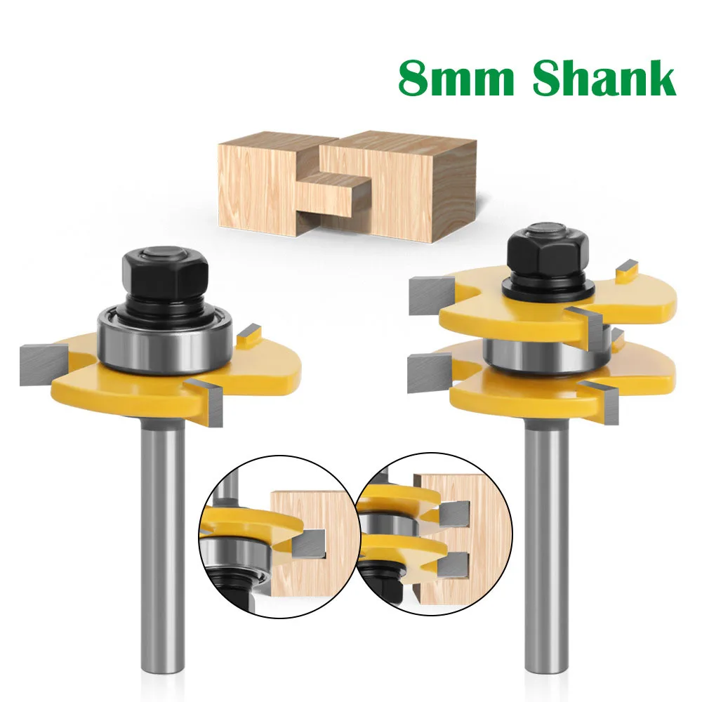 

2 шт./компл., 8 мм, фреза с хвостовиком, резьба по дереву, язычок и паз, соединение, фрезы для сборки, фреза с Т-образным пазом, резка для работы по дереву