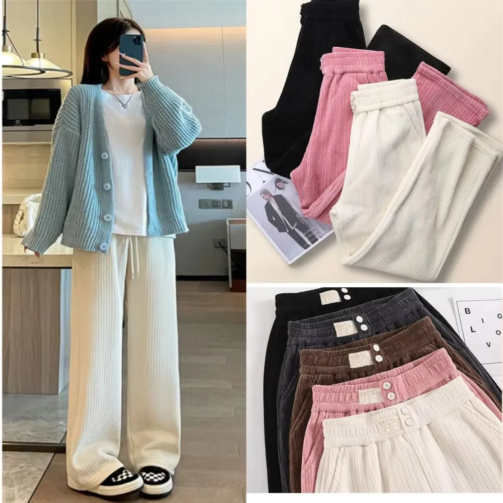 

TRAF Women Wide leg pants for women in spring and autumn, high waist slimming, loose straight leg pants, casual corduroy pants