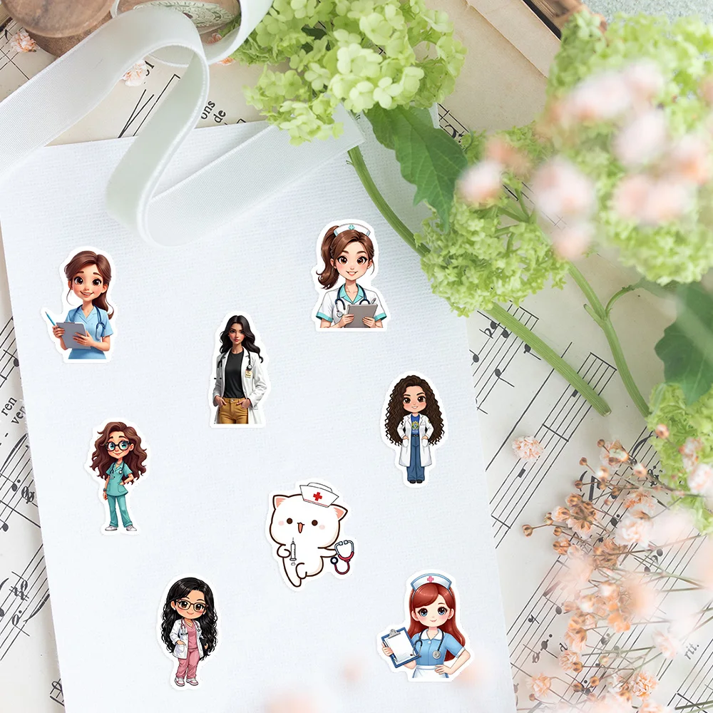 Cute Cartoon Doctor Nurse Vinyl Stickers Waterproof Decal for Kids Toys DIY Gift Decor Laptop Luggage Scrapbook Journal Diary