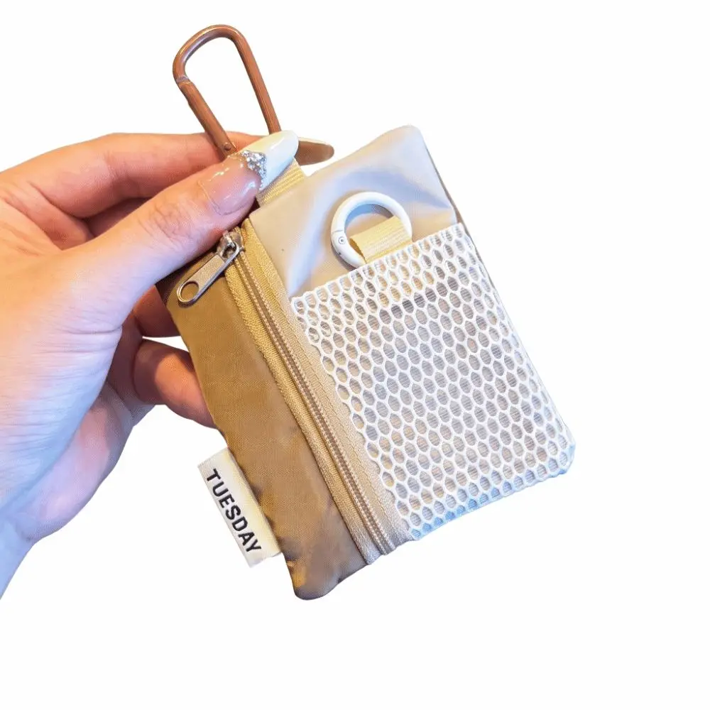Zipper Mini Canvas Pouch Color Block Minimalist Design Earphone Bag Lightweight Multi-Function Mini Coin Purse Travel Use