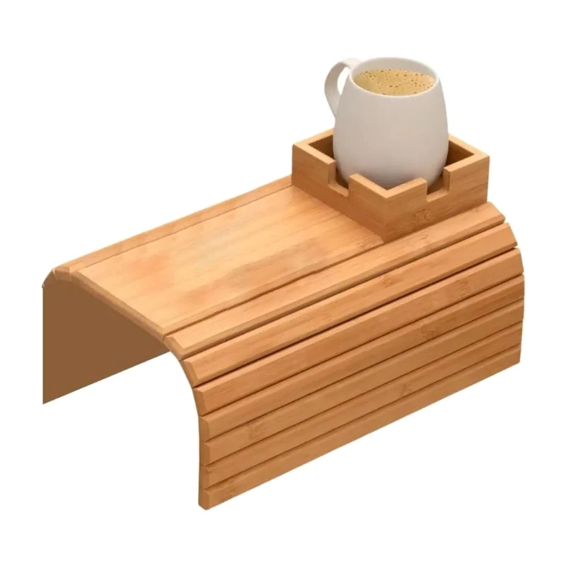

Space Saving Sofa Arm Organizers Foldable Bamboos Tray With Antitip Design For Snacks Bowls Books Electronics 601C