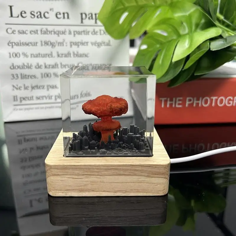 Nuclear Explosion Bomb Mushroom Cloud Lamp Resin Flameless Lamp for Courtyard Living Room Decor 3D Night Light Rechargeable Gift