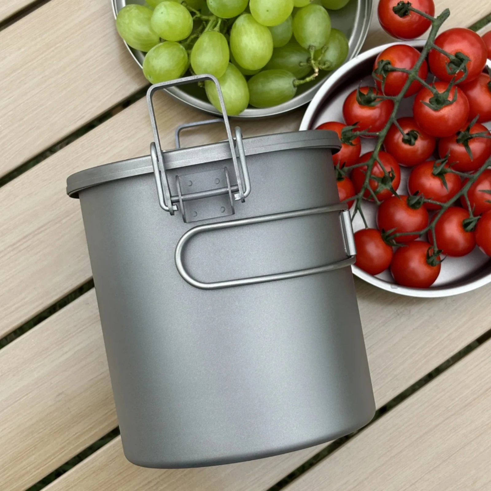 Titanium Rice Steamer Fitted Lid Multipurpose Steamer Pot Portable Cooking Pot Silver-Gray Outdoor Cookware Rust-Resistant
