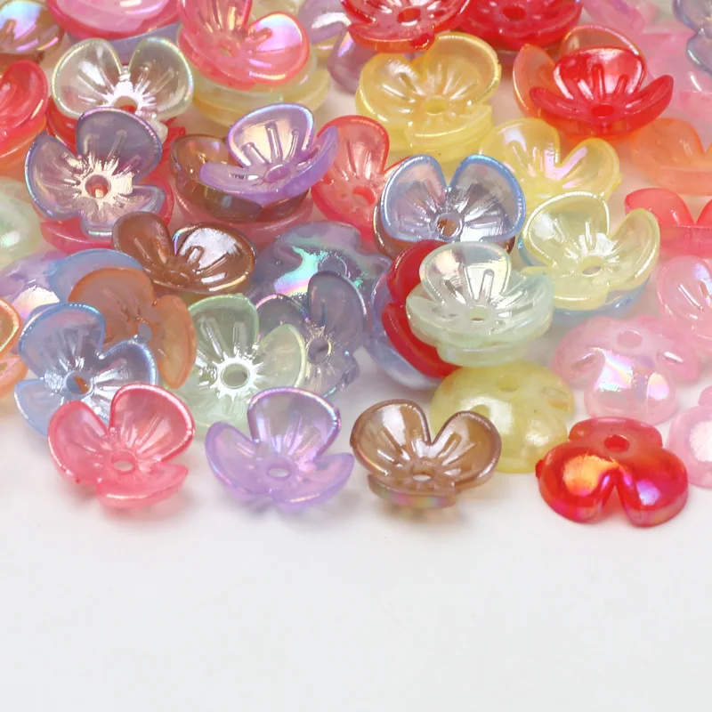 10mm AB Colored Charm Flower Cap Acrylic Beads Loose Beads For Jewelry Making DIY Jewelry Beads Necklaces Bracelets Accessories