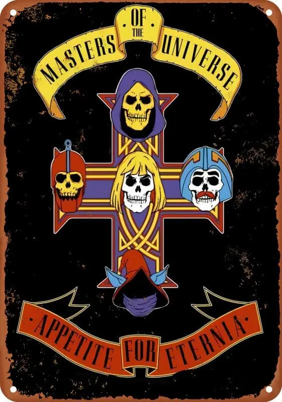 Funny He Man Guns Roses Music Parody Appetite Destruction Eternia Cartoon Distressed Poster Vintage Metal Tin Sign For Office/Ho