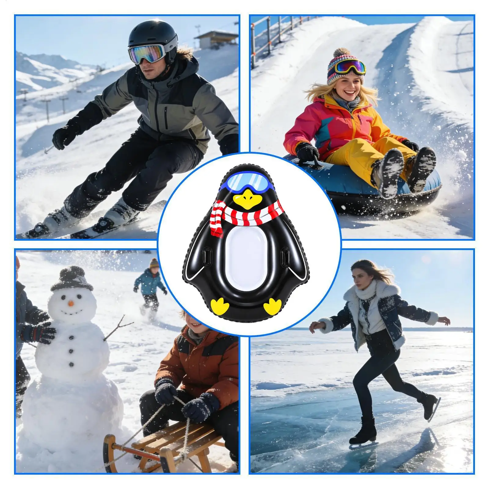 Snow Tube 55x45 Inch Cold-Resistant Inflatable Animal Toy Sledding Tube With Handles For Kids Adults Family Outdoor Skiing