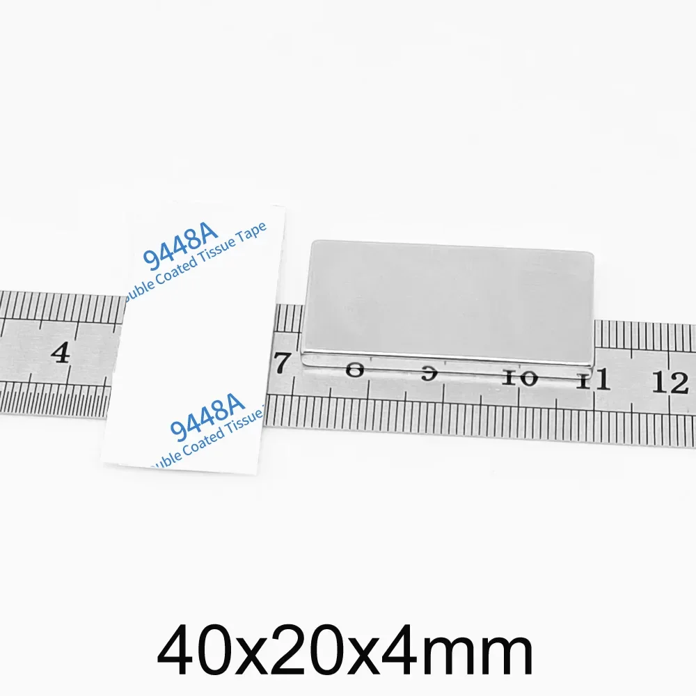 40x20x4mm Block Powerful Strong Magnetic Magnet 40x20x4 Permanent NdFeB Magnet With 3M Self - Adhesive 40*20*4