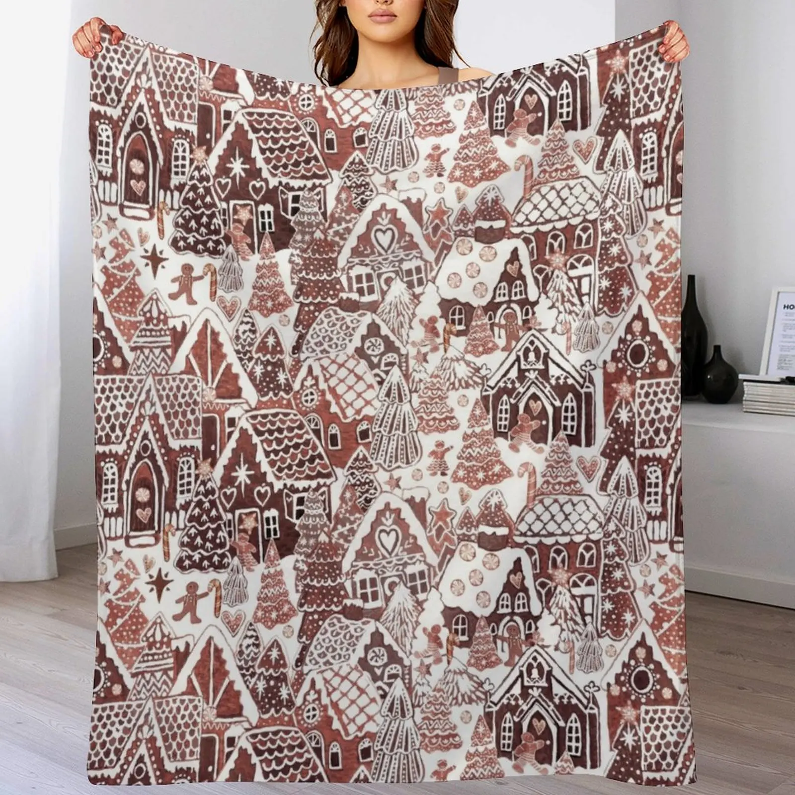 

Christmas Gingerbread houses in a Gingerbread village Throw Blanket Modern Design Soft Blanket for Home Decor