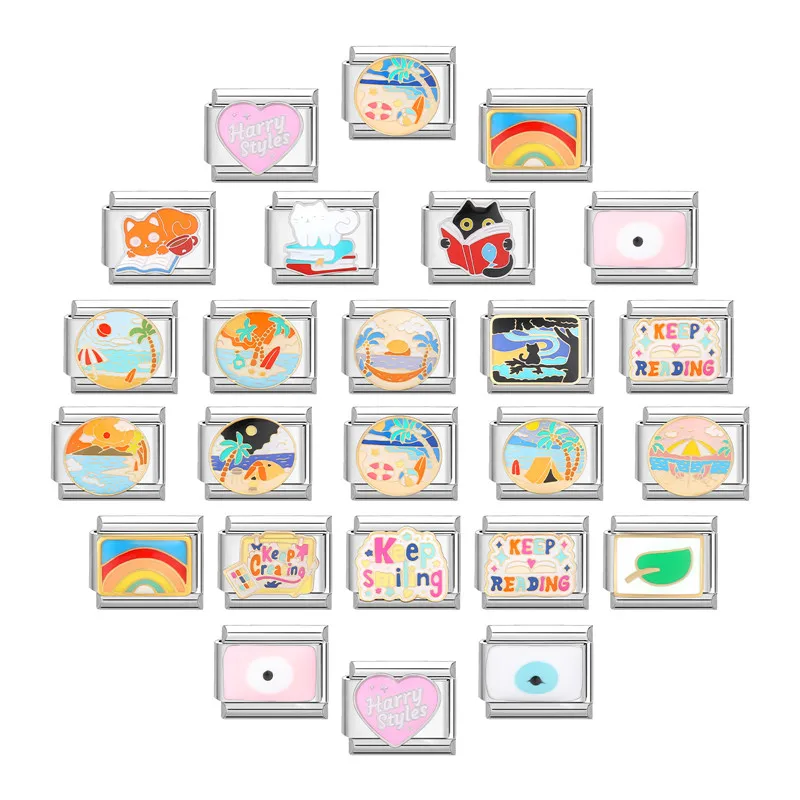 Y2k ブレスレット リーフ メガネ 猫 夜空 イタリア チャーム リンク フィット 9 ミリメートル ブレスレット ステンレス鋼 DIY ジュエリー作成 誕生日ギフト