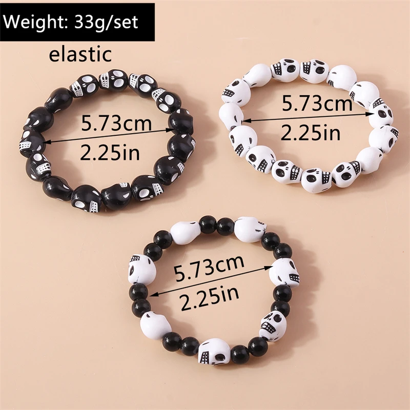 Mode Schädel Kopf Perlen Armbänder für Frauen Einstellbare Elastische Armband Mädchen Party Urlaub Schmuck Dekoration – Detail 3