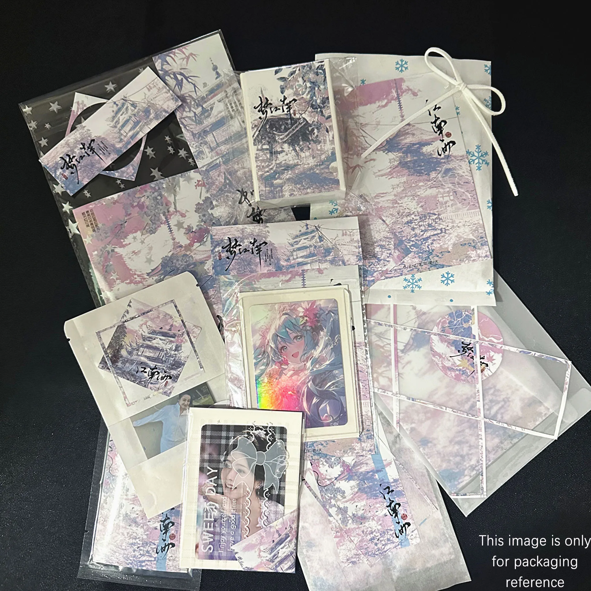 149個入り-パープルレトロ風景デザイン-diy包装デコレーションセット-折りたたみカード、ステッカー、opp粘着袋-中古kpop、誕生日プレゼント