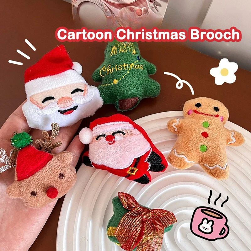 Kawaii Plush Santa Claus Christmas Tree Elk Brooches Cute Cartoon Pins Clothing Accessories Christmas Decor Xmas Gifts