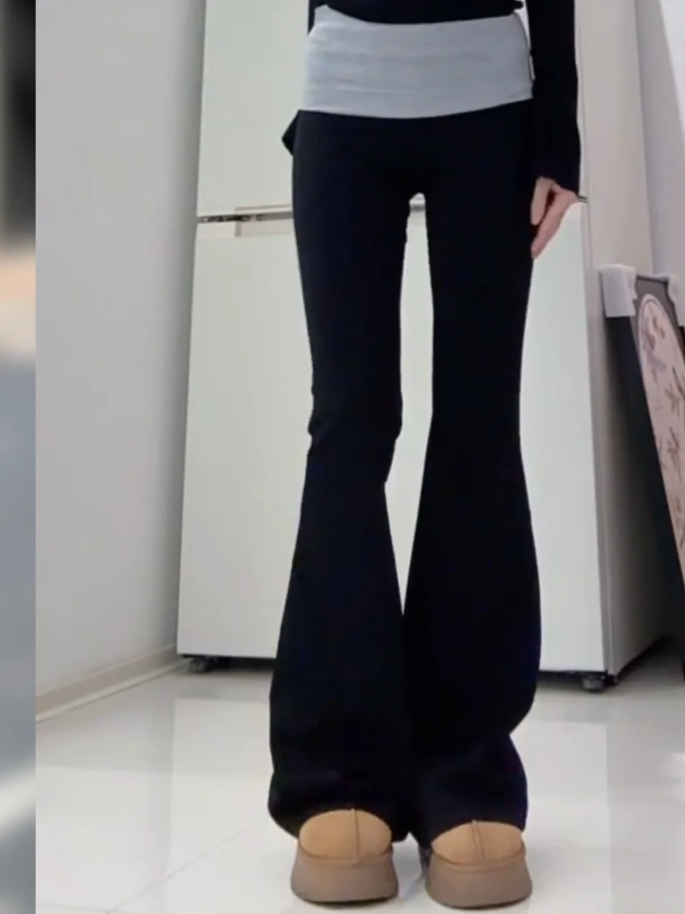 

Осень-зима, повседневные облегающие брюки-клеш в американском стиле, брюки для йоги Fce, женские ложные джинсы из двух частей