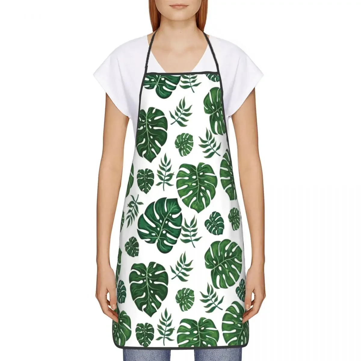 Custom Bib Beautiful Green Leaves Tropical Plant Aprons for Men Women Unisex Adult Chef Cooking Kitchen Tablier Cuisine Painting