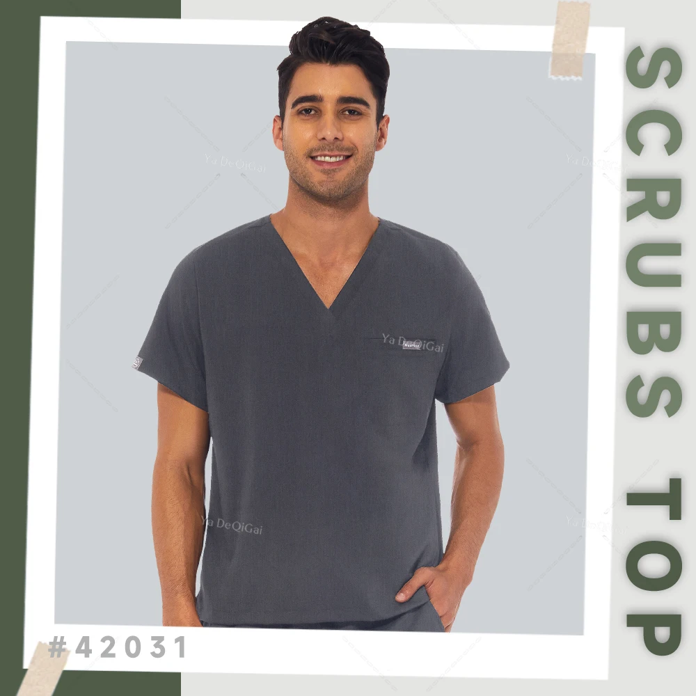 Unisex Scrubs Tops Medische Verpleegkundige Uniform Korte Mouw Hoge Kwaliteit Heren Shirts Effen Kleur Jogger Blouse Dokter Werkkleding