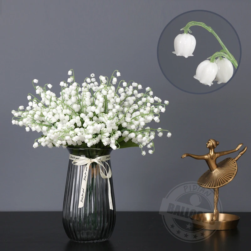 

35cm 5-Fork Imitation Bell Orchid Single White Small Lily Of The Valley Plastic Flower Imitation Flower DIY Home Decoration
