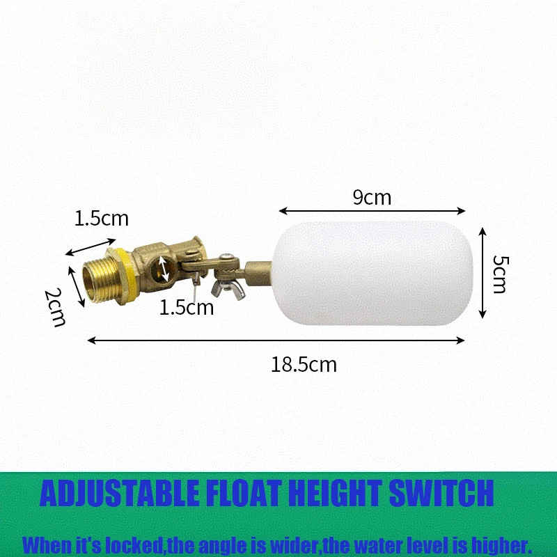 1/2 Inch Brass Valve with Plastic Float Water Float Valve with Adjustable Arm Automatic Fill Float Ball Valve for Water Tank 1pc