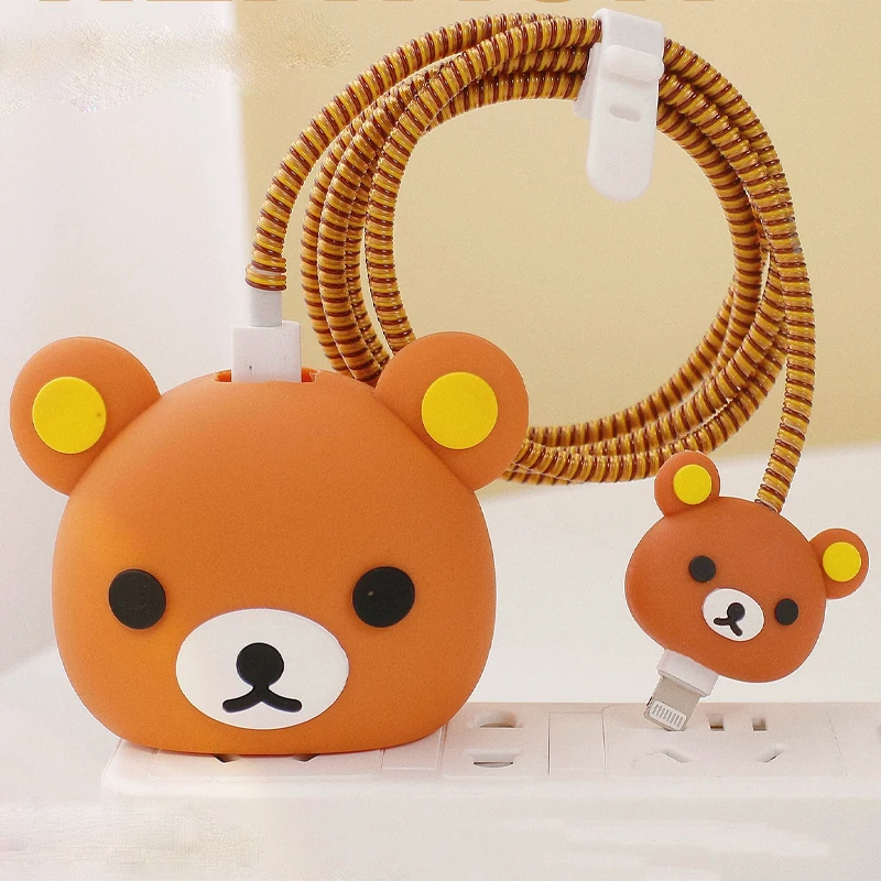 Rilakkuma كابل بيانات غطاء للحماية أنيمي الاسترخاء الدب كابل العض جهاز مكافحة كسر شحن ملحقات الهاتف هدية المبيعات الساخنة #1