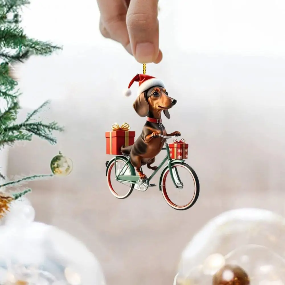 Durable Acrylic Pendant Puppy Riding Bicycle Christmas Tree Ornaments Double-printed Acrylic Hanging for Home for Family