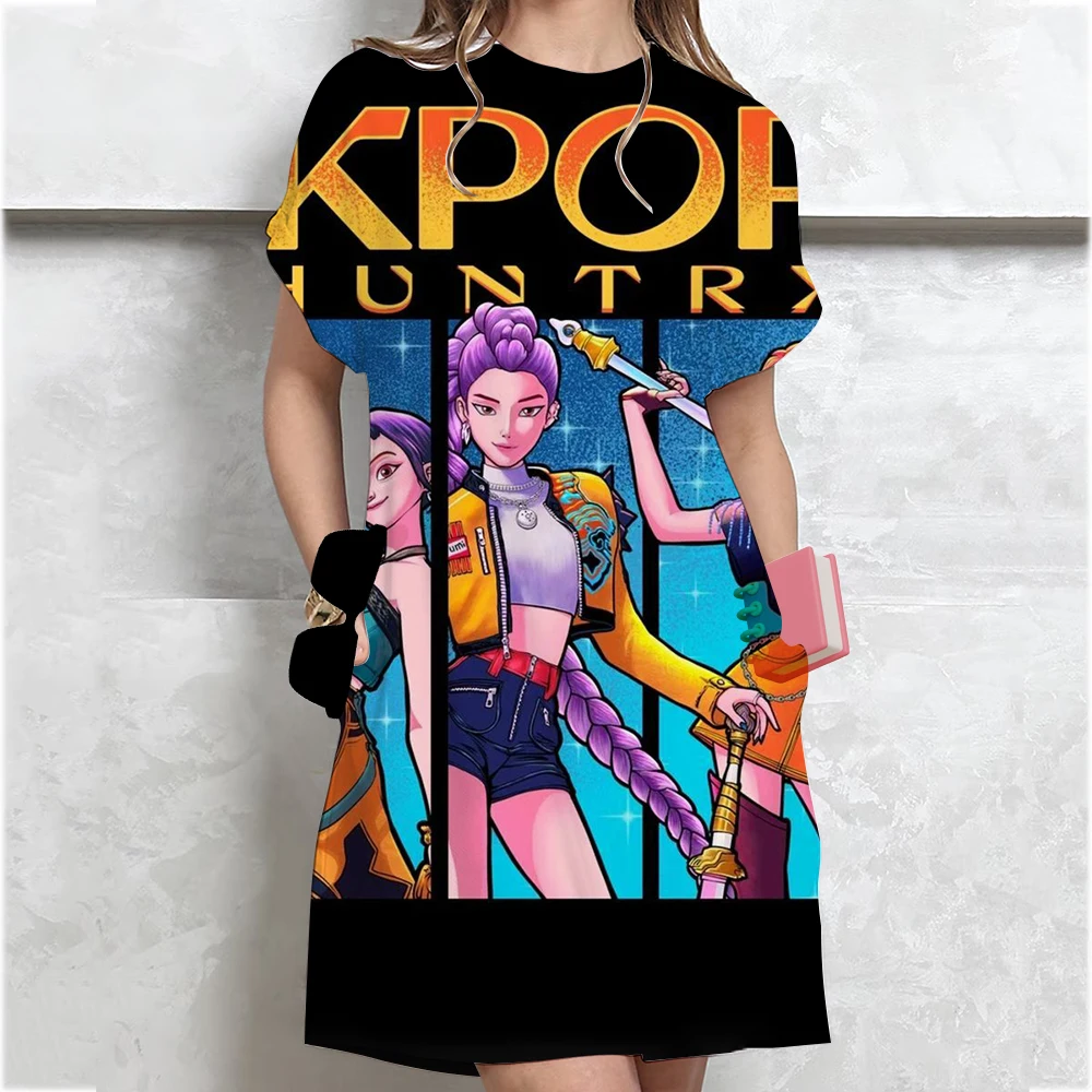فساتين Kpop Demon Hunters Huntrix الأنيقة للنساء فستان نسائي قمة الموضة طباعة كاجوال فضفاض كبير الحجم #4