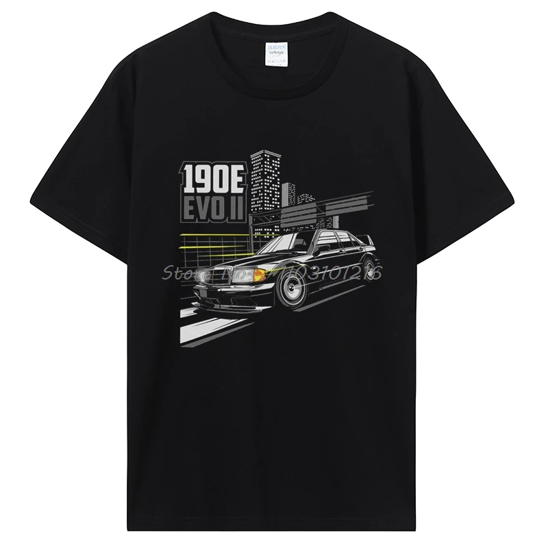 Automotive Merch 190E Kreatives T-Shirt EVO O-Ausschnitt T-Shirt aus reiner Baumwolle Lässige Baumwolle Fitness T-Shirt Herrenbekleidung Übergroße Tops