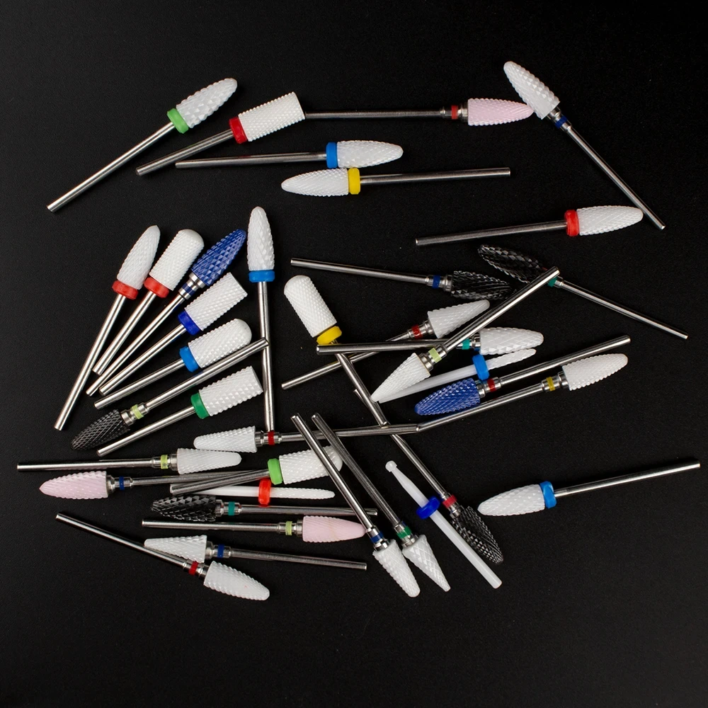 5pcs Ceramic Milling Cutter For Manicure Set Nail Drill Bit Mill Manicure Machine Pedicure Tools for Removing Gel File 3/32 Inch