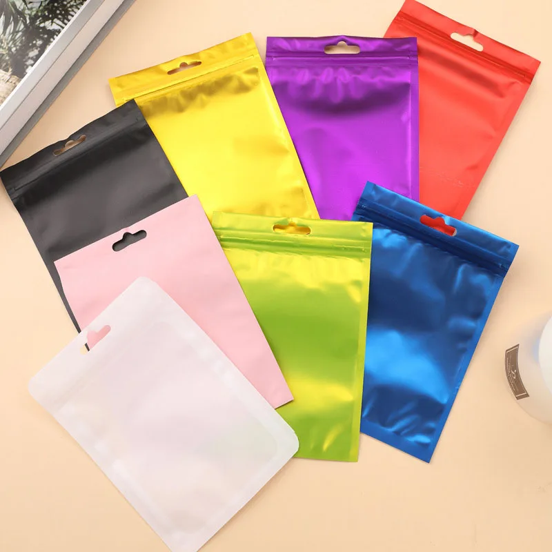 50 Stück bunte Folien-Zip-Lock-Beutel mit transparentem Fenster, wiederverwendbare Hängebeutel für Schmuckpräsentation und Verpackung – Detail 3