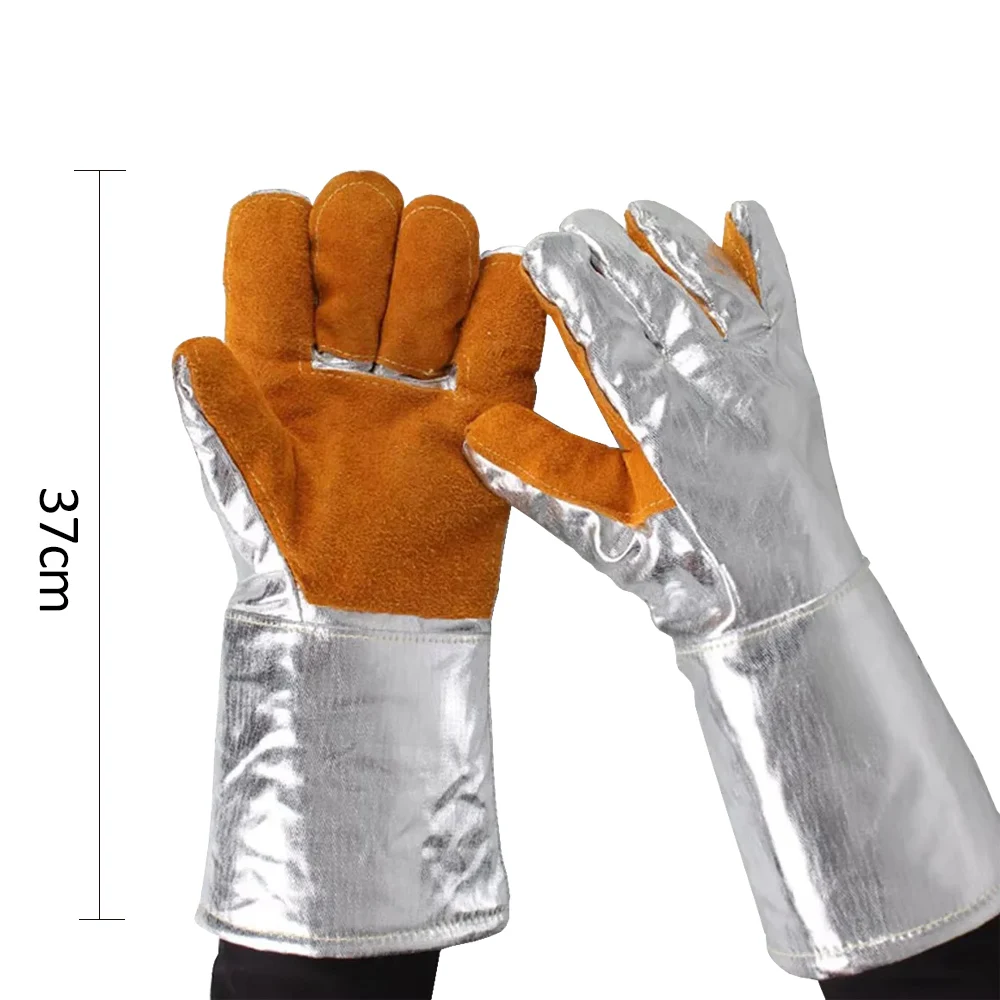 Cowhide Kitchen Gloves Heat-resistant Gloves 200 Degree Aluminum Foil Industry Welding Gloves Thermal Radiation Gloves