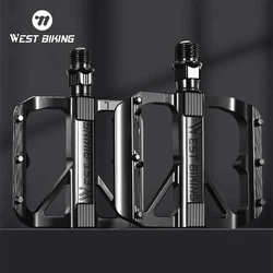 WEST BIKING MTB Flat Pedals Ultralight Aluminum DU Bearing Pedal Bike Parts Non-slip Black Bicycle Footrest Cycling Accesories