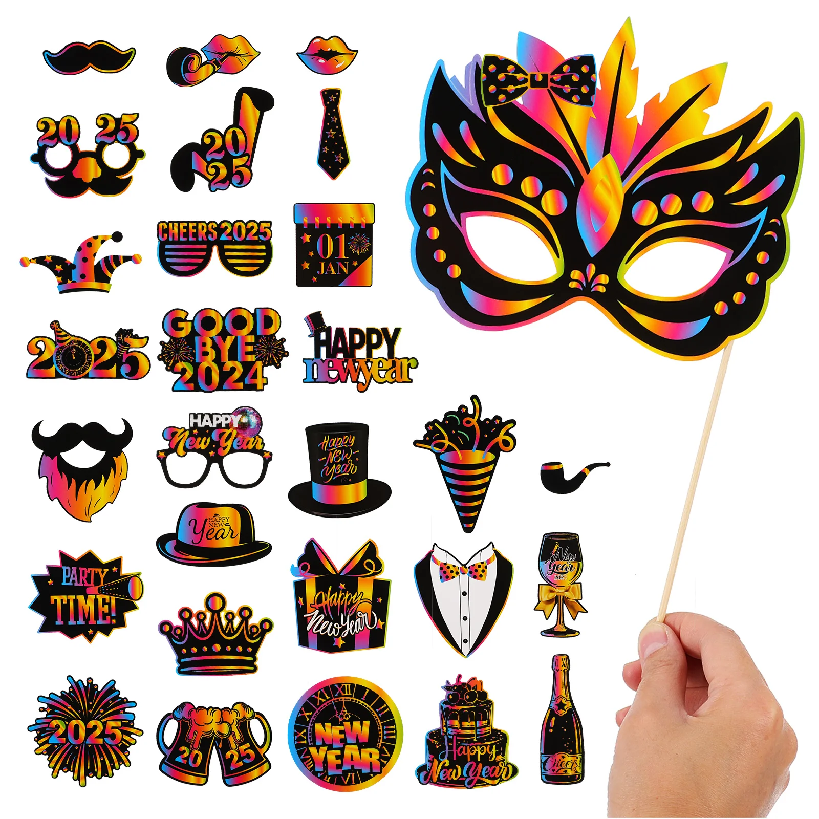 

1Set Photo Booth Props New Year 2025 Celebration Party Kit with Fun Paper Frames for Photography Props Accessories