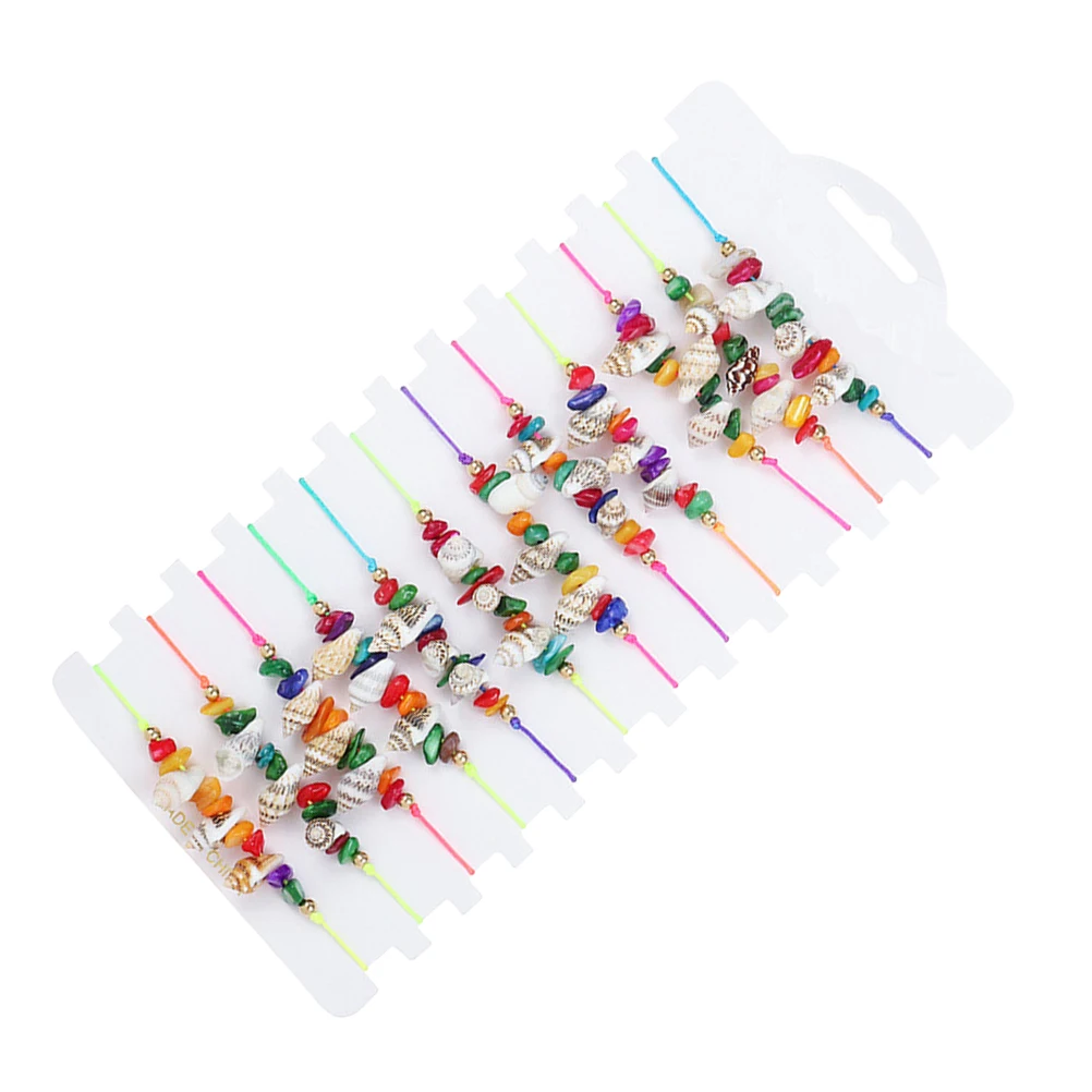 

12pcs Shell Bracelet Anklet Beach Simple Wax Rope Teen Girls Lightweight Durable Skin Friendly Fade Resistant Beach Jewelry