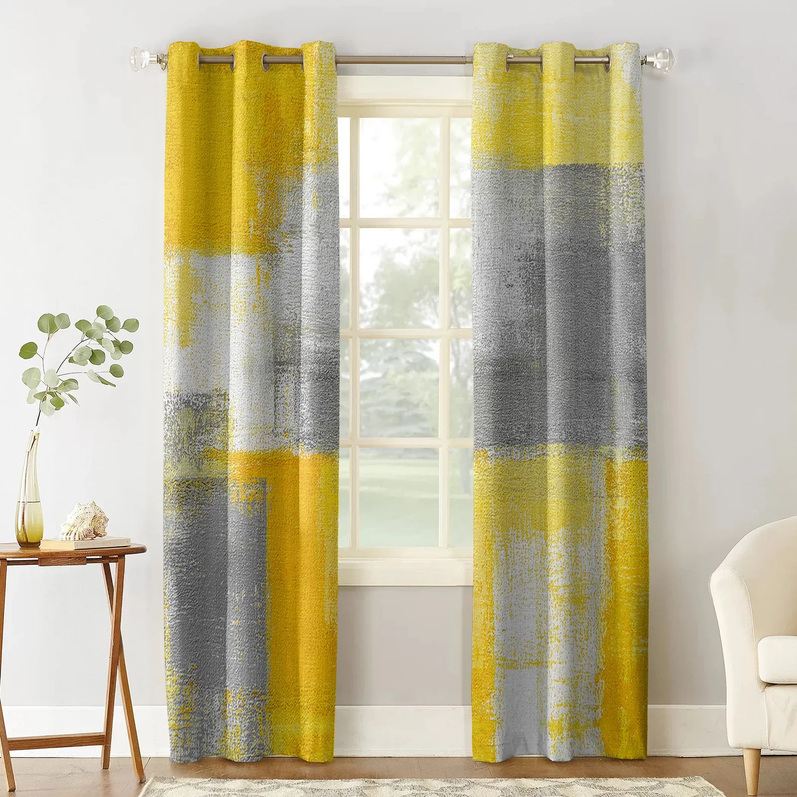 Oil Painting Abstract Geometric Yellow Curtains for Living Room Kids Bedroom Window Curtain Balcony Hall Drape Long Cortinas