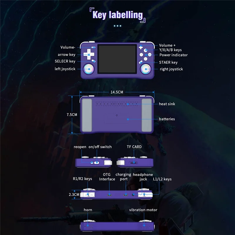 Portable XF35H Retro Handheld Video Game Console 3.5 Inch IPS Screen, 64G Preloaded Games, Wifi& Linux Pocket Player A-AU47