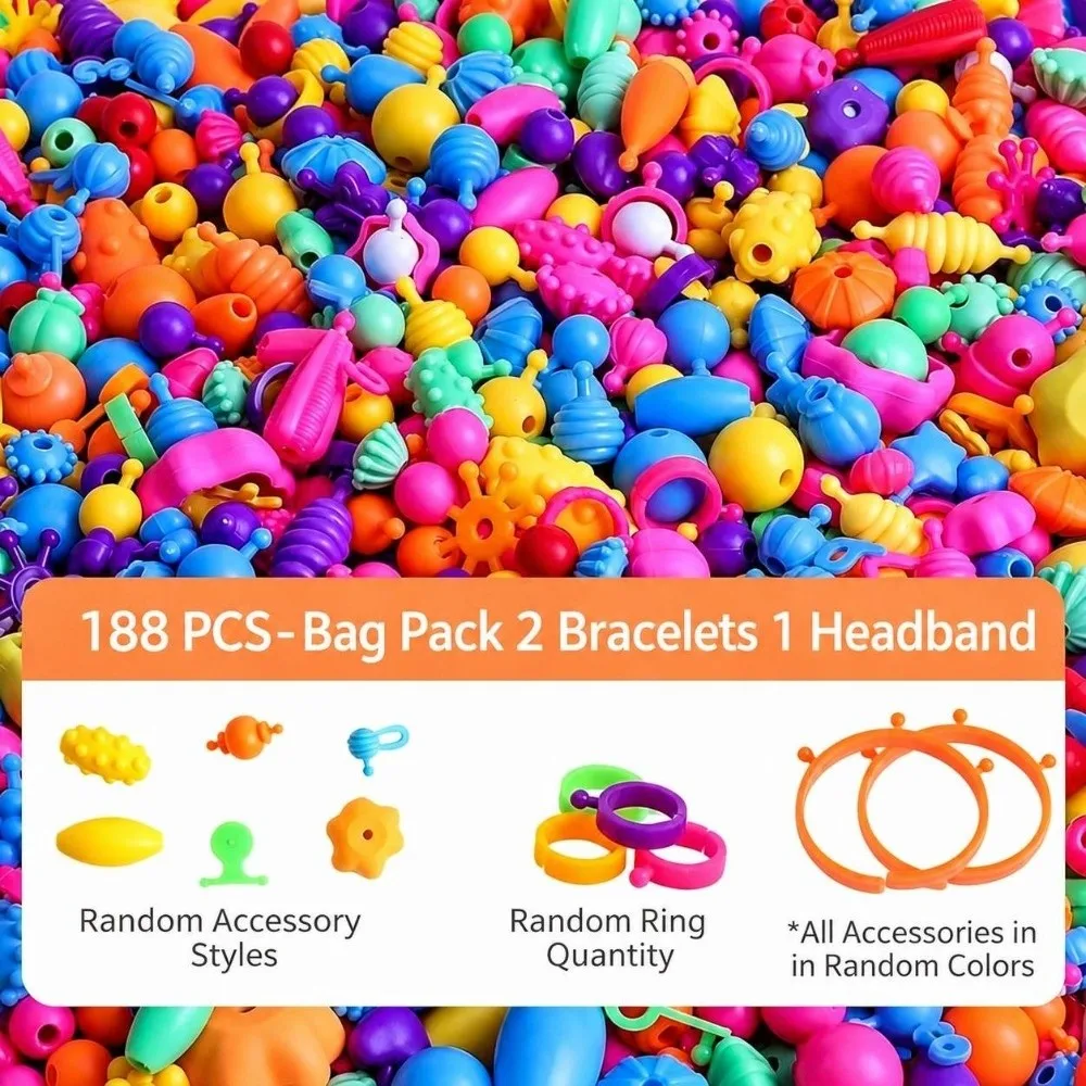 New Colorful Pop Bead Set No String Required Assorted Shapes Jewelry Beads Snap Together Snap Beads for Girls