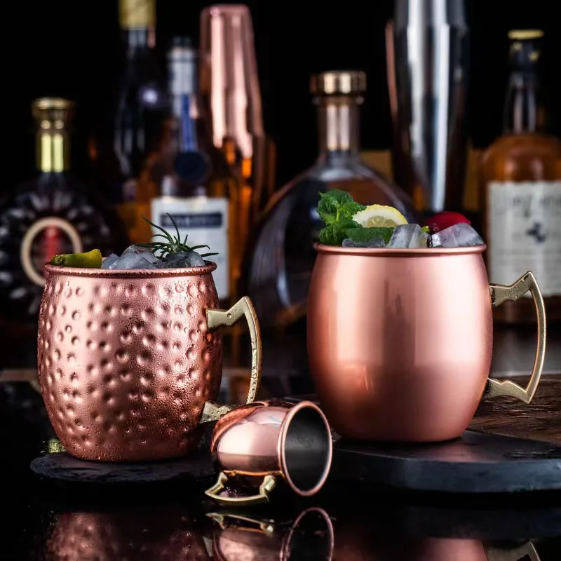 530ml Moscow Mule Mugs Hammered Copper Stainless Steel Cocktail Cup Beer Glasses Beer Mug Drinking Mug for Water Cold Drinks